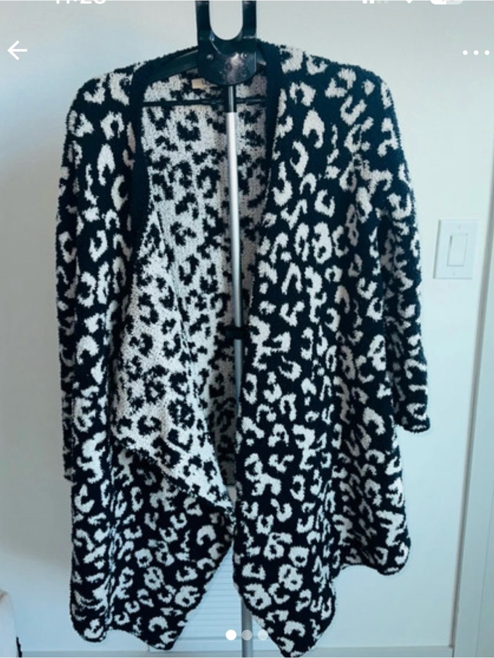 UGG Black & White Leopard-Print Open Front Cardigan
